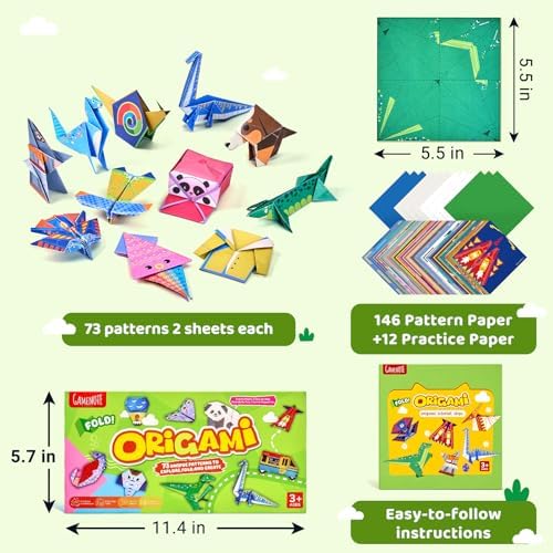 GAMENOTE Origami Kit for Kids Ages 8-12, 72 Adventure Projects, 180 Sheets | Double-Sided Origami Paper with adventure themes includes 168 patterned sheets, 12 solid practice sheets and video guides.