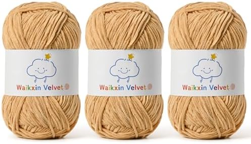 3 Pack Fluffy Chenille Yarn for Crocheting，Baby Yarn for Crocheting Soft，150g/5.28oz Velvet Amigurumi Yarn ，Fingering Weight Yarns for Crocheting Baby Blankets、DIY Craft.(3 Khaki)