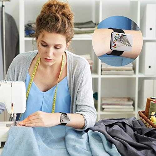 WILLBOND Magnetic Wrist Sewing Pincushion with 100 Pcs 1.5" Pins, Black