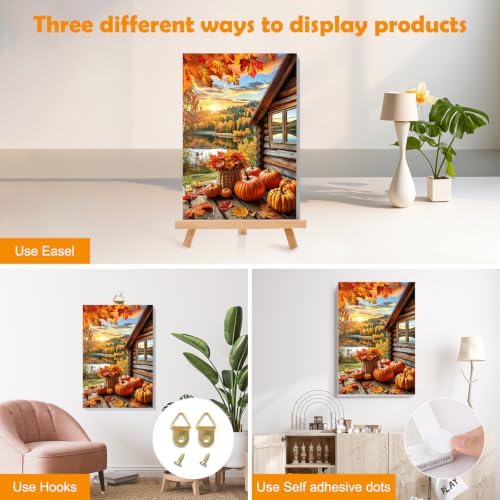 MOGTAA Fall Paint by Numbers Kit for Adults Beginners with Frame, Autumn Landsacpe Adult Paint by Number Kits on Canvas with Easel, Easy DIY Oil Painting Kits for Home Decor, 8x12in