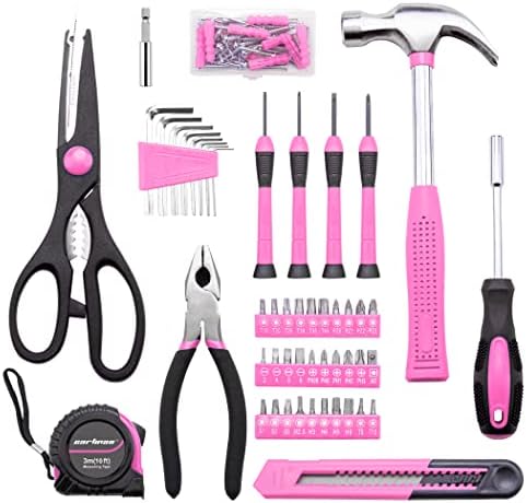 CARTMAN Complete Household Tool Set, Pink Hand Kit With Storage Case | Versatile tool assortment for home repairs, DIY projects, furniture setup, crafting, and daily household fixes in toolbox.