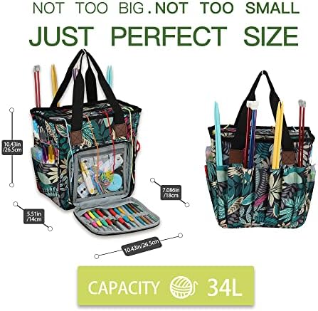 Yarn Knitting Storage Tote-Large Capacity Crochet Organizer Portable Travel Bag with Shoulder Strap Crochet Hooks Case for Unfinished Bulk Project