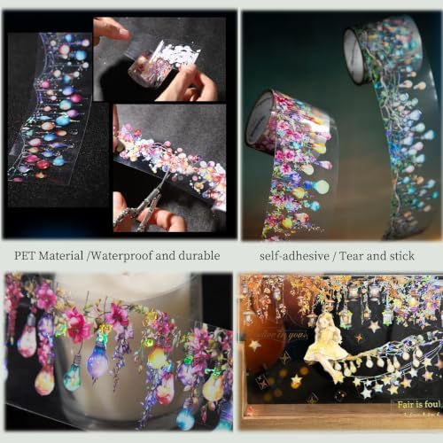 PET Tpae Stickers for Journaling,3 Rolls Lighting Washi Tape Stickers for Scrapbooking,Junk Journal Supplies,DIY Craft,Gift Wrap,Notebook,Phone Case(Night Light)