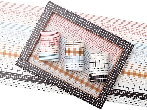 Basic Washi Tape Set 12 Rolls Dot & Grid Decorative Tapes for Journals, Planners, Scrapbooking, Gift Wrapping, DIY Crafts