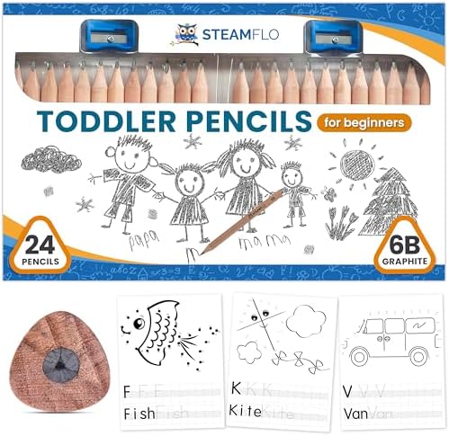 Learning Pencils for Toddlers 2-4 Years – Our Kids Pencils for Beginners Toddlers and Preschoolers with Jumbo Triangle Shape are Specially Designed Triangle (24 Pack + Sharpener)