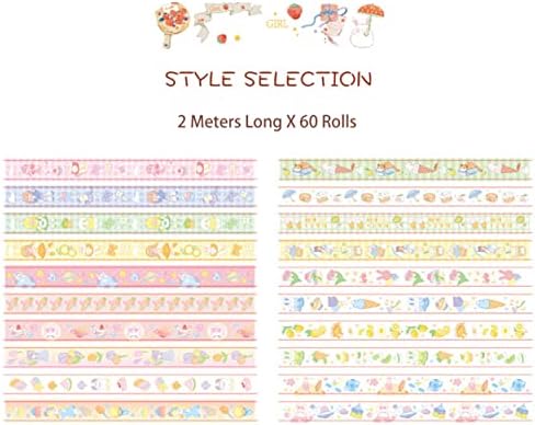 MAFELOE Washi Tape Set, 60 Rolls, 2 Meters Long, Pink Box