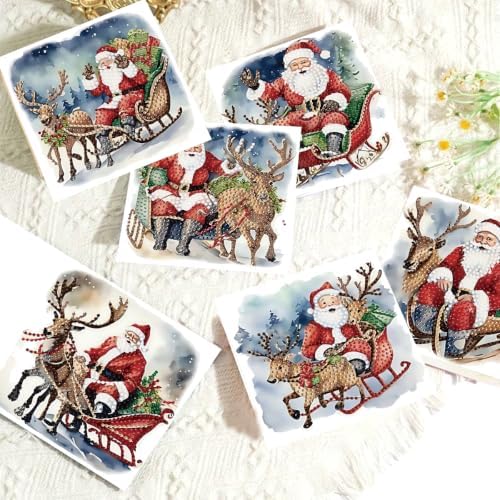 LSQFS Diamond Art Kits for Adults,6Pcs Santa Xmas Diamond Art Paper Cards