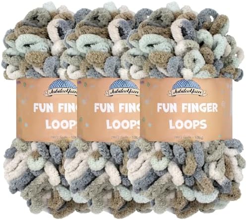 JubileeYarn Fun Finger Loops Yarn - 100g/Skein Jumbo Polyester - Selene - 3 Skeins