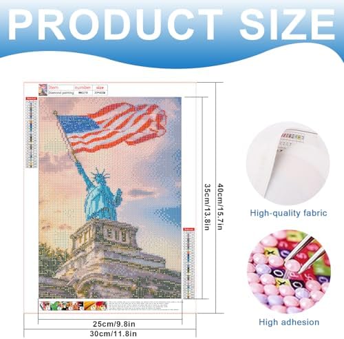 4th of July Diamond Painting Kit for Adults, Patriotic Independence Day Decor with American Flag and Statue of Liberty, 5D Full Drill Round Diamond Art Kit, DIY Crystal Rhinestone Embroidery Painting