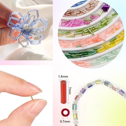 EuTengHao 9600Pcs Tube Beads Kit 7mm Glass Bugle Seed Beads for Jewelry Making Embroidery & Home Decoration (32 Vibrant Colors)