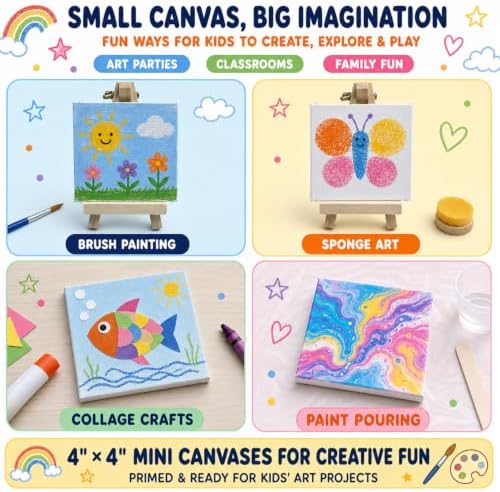 18-Set Mini Canvas Boards with Easels, 4 x 4 Inch, Paint Party