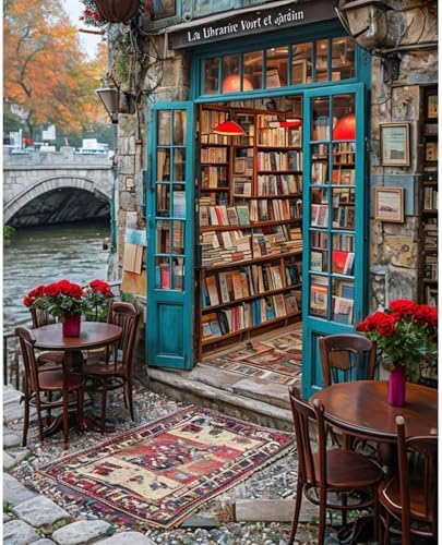 Amaieuin Bookstore Paint by Number Adult,Canvas Paint by Numbers for Adults,Bookstore Adult Paint by Numbers for Home Wall Art Decor 20x16in
