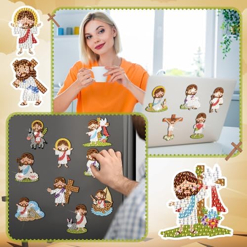 30 Pcs Diamond Art Magnet Kits for Adults Beginner Magnetic Jesus DIY Diamond Painting Kits for Special Shape Gem Art Crafts Fridge Refrigerator Magnet for Beginners Gifts