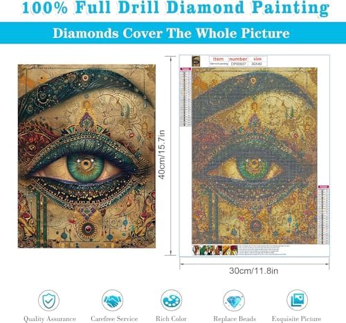 RYMILIE Diamond Art Kits for Adults Vintage Eyes 12x16inch | 5D Ancient Mural Diamond Art Painting Kit for Beginners, DIY Full Round Drill Gem Art Crafts for Home Wall Decor Gift