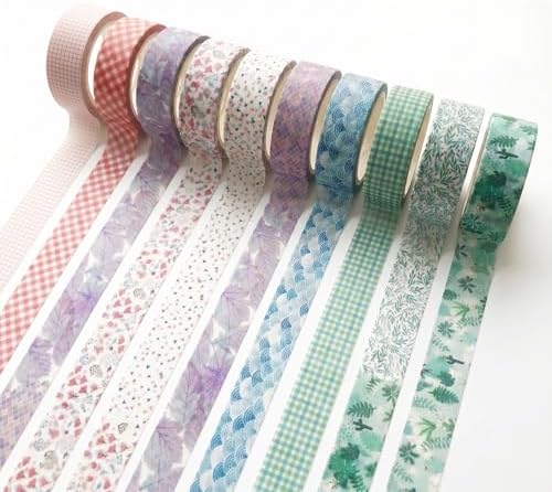 10 Pcs Vintage Washi Tape Set, 1.5 cm × 5 m Decorative Adhesive Tape Rolls, Multi Pattern Decorative Washi Tape for Scrapbooking, Journaling, Art Crafts, Planner, Gift Wrapping & DIY Decorations