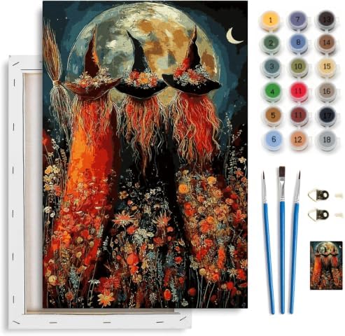 Spandrel Halloween Witch Paint by Number Kits for Adults, Witch Paint by Number Kits on Canvas, DIY Acrylic Oil Halloween Painting by Numbers Gitfs for Home Wall Decor, 8x12in