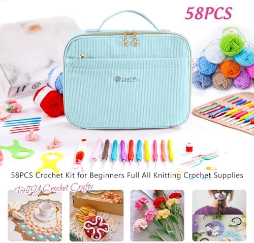MYBAGZING Crochet Kit for Beginners with Yarn Storage Bag, 10pcs Crochet Hooks 2.0-6.0 mm, 10 Skeins Yarn for Crocheting, Knitting Accessories, 58pc Crochet Starter Kit for Adults