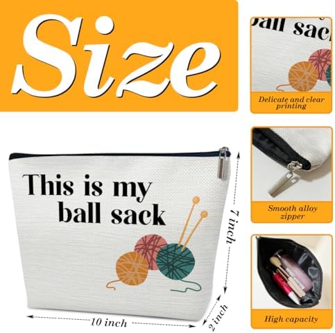 Crochet Makeup Bag for Women, Knitting Gifts for Crochet Lovers Knitters, This is My Ball Sack Cosmetic Bag for Purse, Handmade Gifts