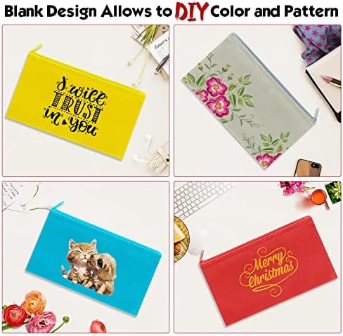 12 Pieces Cotton Canvas Makeup Bag, Multipurpose Cosmetic Bag with Zipper Travel Toiletry Pouch, Blank DIY Craft Bag (Multicolored A, S)