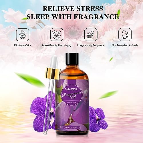 PHATOIL Parma Violet Fragrance Oil for Diffuser Aromatherapy 3.38FL.OZ | Long Lasting Scented Oils For Humidifier, Air Freshener, DIY Soap Candle, Scent Project Making, Aroma Oil for Home Freshening