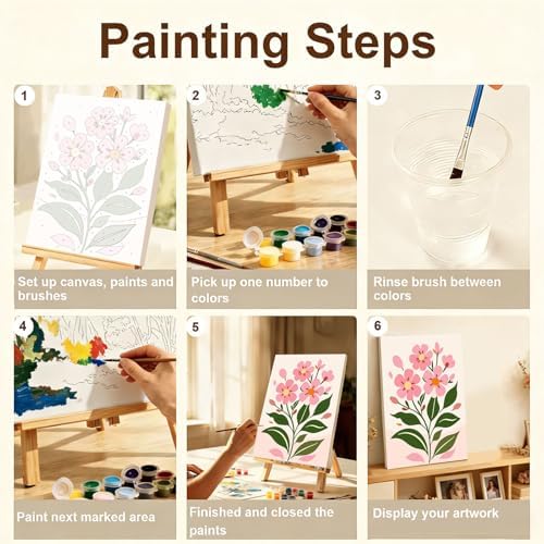 Gemozaic 4 Pack Paint by Numbers Kit for Adults with Frame, Easy Flowers