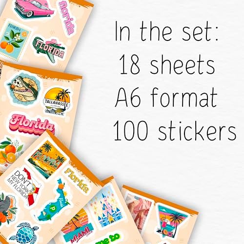 100Pcs Florida Stickers and Decals for Luggage, Waterproof - Florida State Party Supplies & Decorations, Gifts - FL State Stickers for Water Bottle - Gift for Women & Men