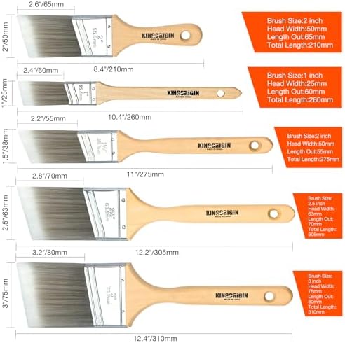 King Origin 10 Pack Angled Paint Brushes Set 1" 1.5" 2" 2.5" 3"