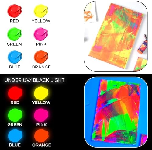 BLUEBIRD Studio Acrylic Paints, Neon Colors, 6-Pack 3.4 Fl Oz each, Basic Acrylic Paint For DIY Crafts & Beginner Artists