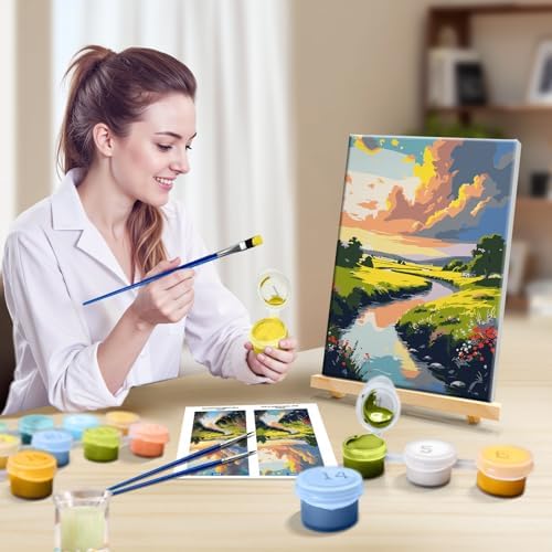 JOOZ Framed Paint by Numbers Kit for Adults, Sunset Landscape, 8x12 Inch