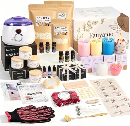 Fanyajoo Candle Making Kit,Candle Making Kit for Adults & Beginners–1200g Soy Wax，Digital Wax Melting Pot, Floral Candle Molds, Gift Boxes,Complete DIY Set，Perfect for Home Crafts & Giftin