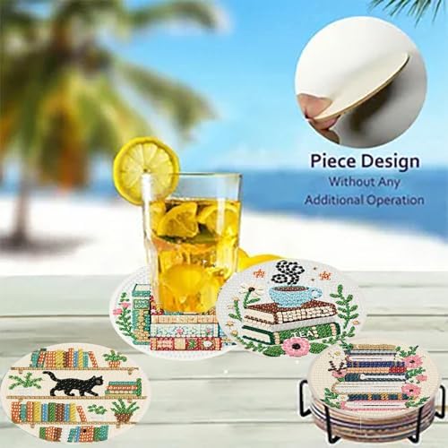 8 Pack Bookshelf Diamond Art Coasters,Diamond Painting Coasters Kits