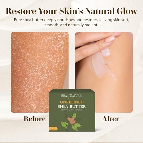 era of nature Organic Unrefined Raw African Ivory White Shea Butter 16oz - Moisturizing Raw Shea Butter Bar for Skin & Hair, DIY Lip Balm Base, Cream, Soap & Lotion Making Supplies Kit, Skincare