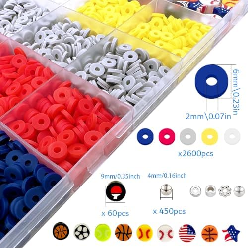 MIIIM Sports Clay Beads Kit for Bracelets Making, Football Heishi Beads, 4th of July Beads Clay Charms and Silver Spacers for Jewelry Making, Friendship Bracelet Kit for Crafts, Concert, Raves