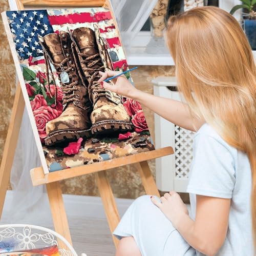 Bowetile Independence Day Paint by Numbers for Adults with Frame, 4th of July Adults' Paint-by-Number Kits on Canvas, Easy Acrylic American Flag Oil Number Painting for Home Decor, 8x12in