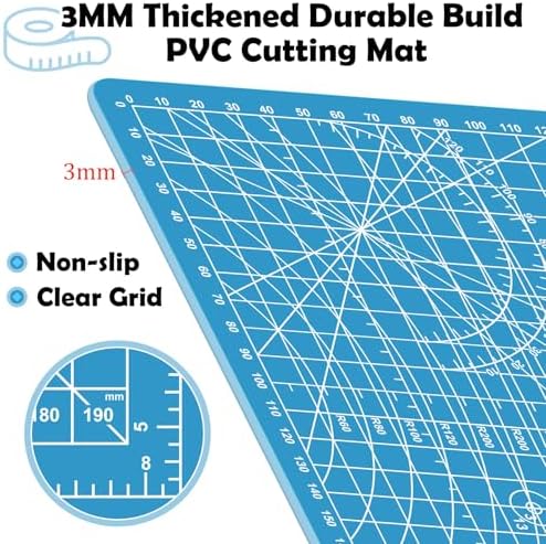 A5 Small Self Healing Cutting Mat,8in x 6in Double Sided Thickened Sewing Mat PVC Rotary Cutting Mat for Crafts Sewing Hobby Fabric Project Craft Cutting Board for Matting & Mounting(Blue)