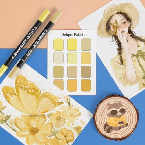 ZSCM 12 Yellow Acrylic Paint Markers, Dual Fine & Brush Tip Acrylic Pens