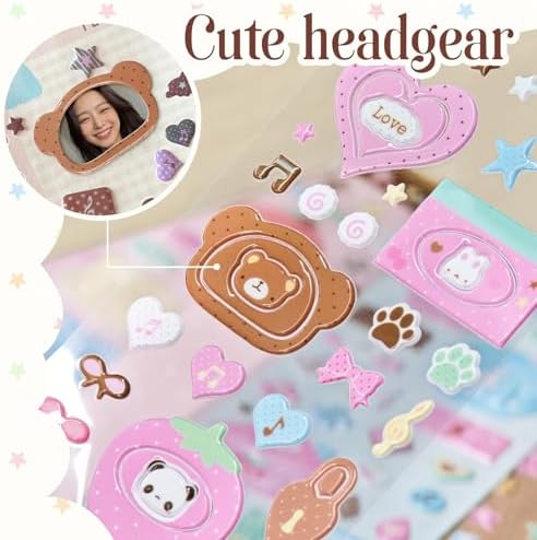 4 Sheets 3D Puffy Stickers, Kawaii Cartoon Stickers Cute Animals, Desserts, Music Pink Aesthetic Foam Stickers for Scrapbooking, Journaling, DIY Crafts, Laptop & Water Bottle Decor