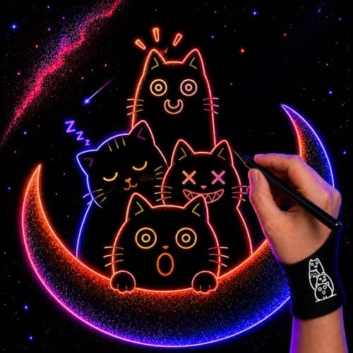 Stacked Cat Drawing Glove: 3-Layer Palm Rejection for iPad & Drawing Tablet | Smooth-Glide & Breathable Artist Glove for Digital Art, Two-Finger Design, Fits Left & Right Hand, 2-Pack + Cleaning Cloth