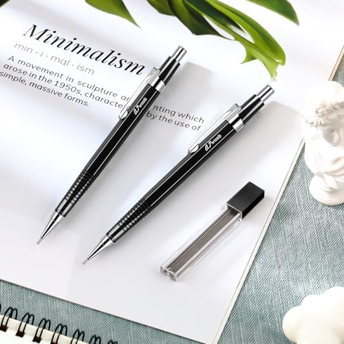 Outus 8 Pcs Metal Mechanical Pencils with Lead Refills, Black
