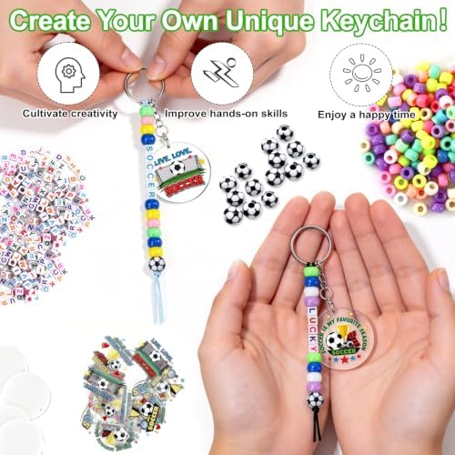900Pcs 24 Sets Soccer Keychain Making Kit, DIY Soccer Gifts Crafts