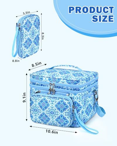 Double-Layer Sewing Supplies Organizer Bag with Detachable Pouch, Floral