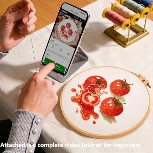 Tomato Embroidery Kits for Beginners Adults, Hand Embroidery Starter Kit, Cross Stitch Kits for Beginners DIY Craft Kits for Adults Women, Entire Set of Embroidery Supplies【Full-length Video Tutorial】