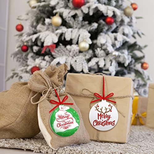 Queekay 25 Pcs White Round Acrylic Christmas Ornament with Red Ribbon DIY