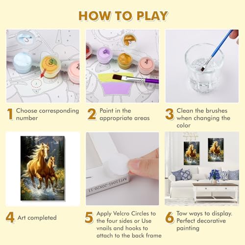 Bowetile Framed Horse Paint by Numbers Kit for Adults, Adults' Paint-by-Number Kits on Canvas, Painting by Numbers Animal, Acrylic Animals Number Painting for Home Wall Decor, 8x12in