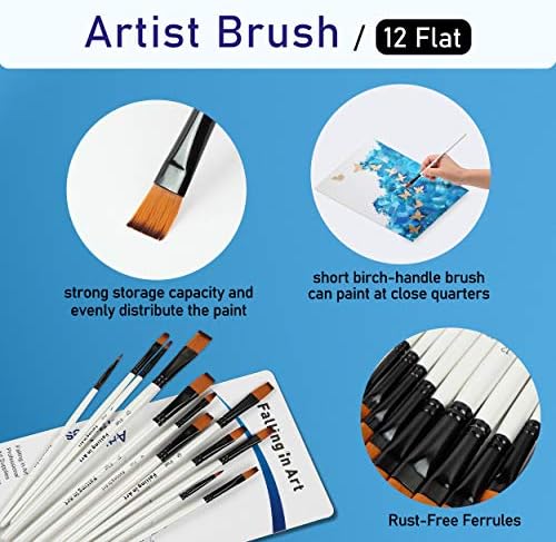 Falling in Art 12 PCS Professional Flat Paint Brushes Set