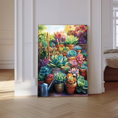 VeGuude Diamond Art Kits for Adults,Succulent Plants Diamond Paintings Kits for Beginners,5D DIY Full Round Drill Diamond Dot Gem Art Painting Kits,for Home Wall Decor 12x16 inch