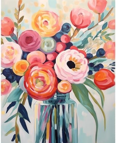 Natuyalo Flowers Paint by Numbers Kit for Adults - Flowers in a Vase Paint by Number on Canvas Without Frame, DIY Acrylic Painting for Ideal Gift Home Wall Decor (16x20 Inch)