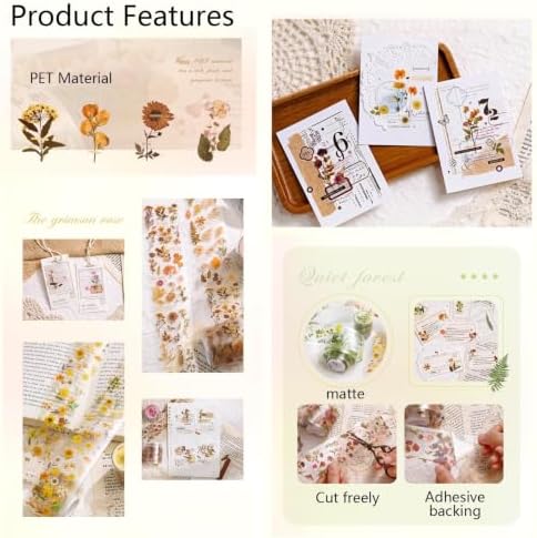 PET Tape Stickers for Scrapbooking Supplies,Floral Journal Stickers for DIY