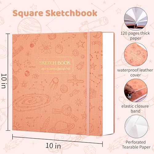 FLYING EAGLE Sketch Book, Square Hardcover Sketchbook for Kids,10x10,Orange
