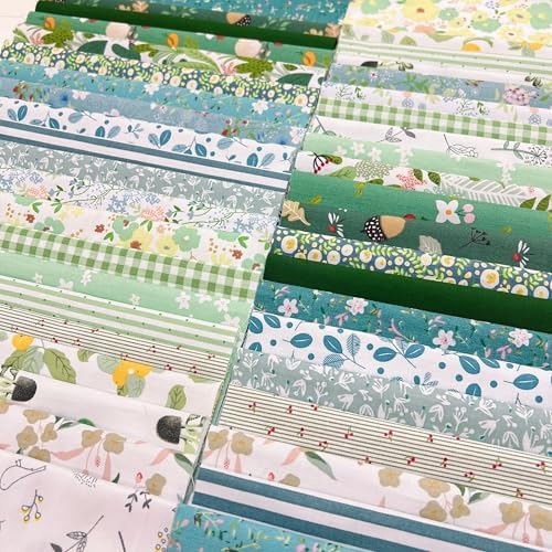 Cotton Fabric DIY Making Supplies Quilting Patchwork Fabric Fat Quarter Bundles DIY for Quilting Cotton Patchwork Cushions (42pcs Green, 9.8" x 9.8")